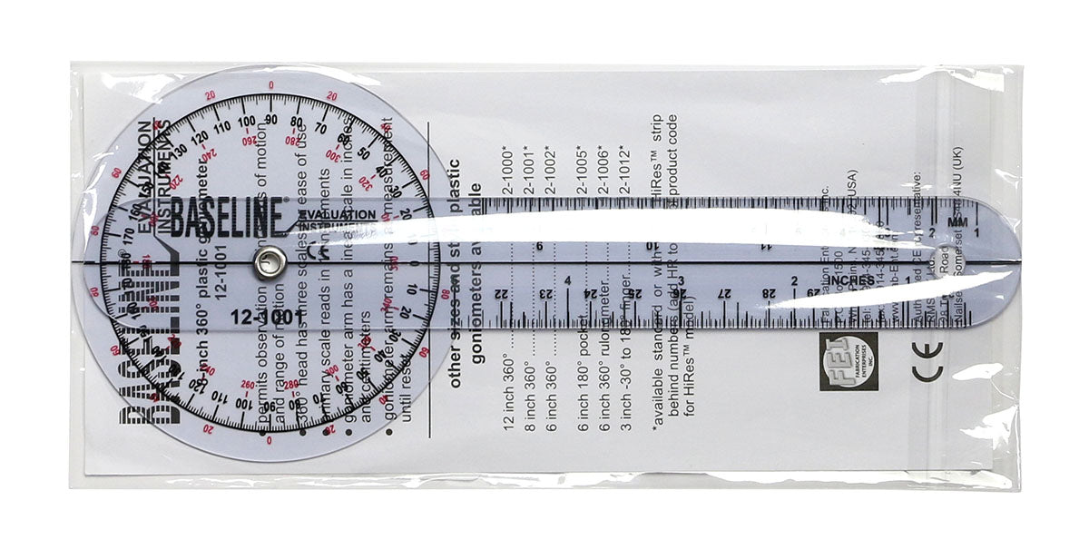 Baseline Plastic Goniometer - 360 Degree Head - 8 inch Arms