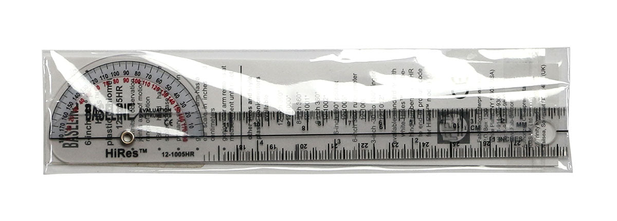 Baseline Plastic Goniometer - Pocket Style - HiRes 180 Degree Head - 6 inch Arms
