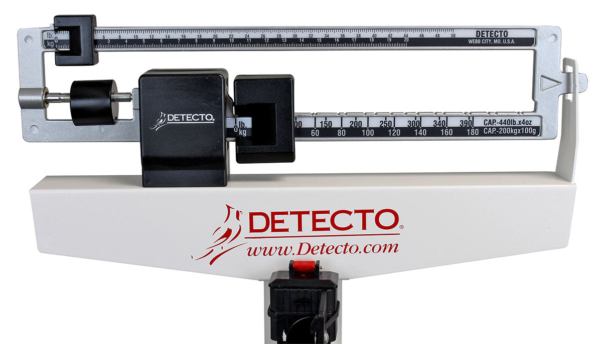 Detecto Eye-Level Scale, 338 Physician's Scale with Height Rod, Wheels, 440 lb / 200 kg