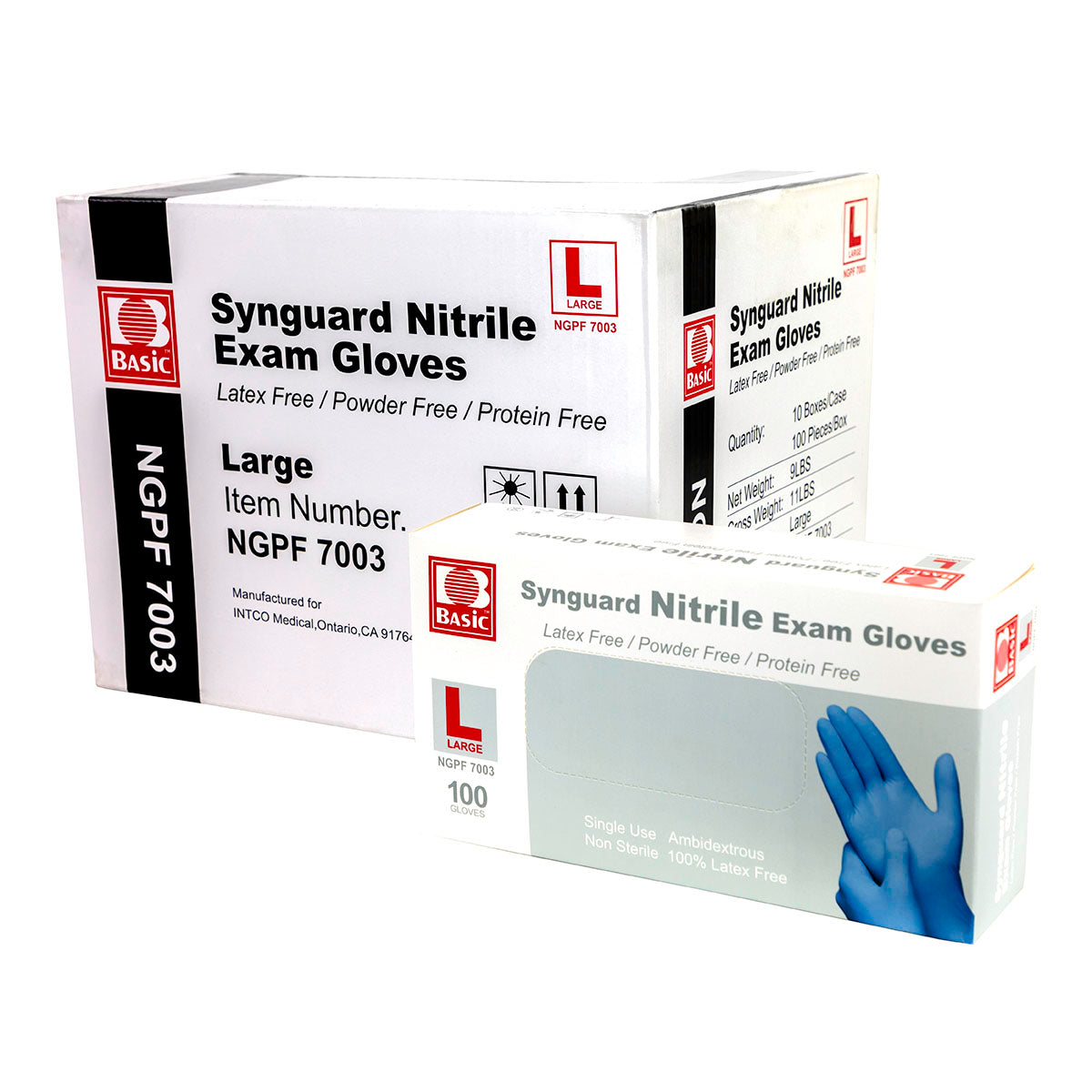 Nitrile Exam Gloves, Latex-Free, Blue, Large, Case of 10 (100 pieces per box, 1000 pieces total)