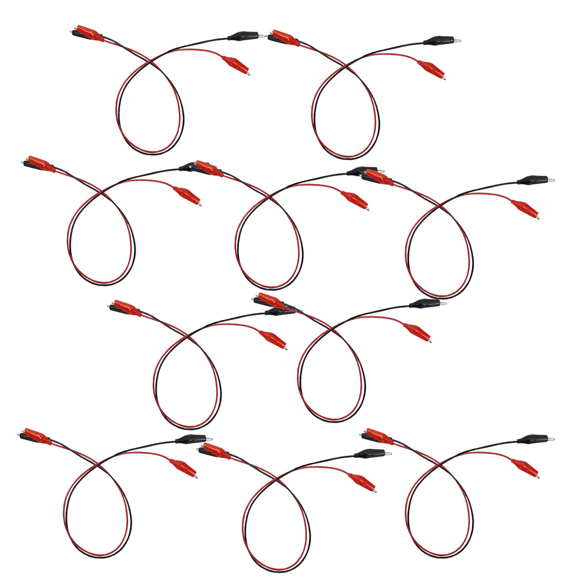 Connector Cord, 12", Alligator to Alligator, Red and Black, Pack of 10 Pairs