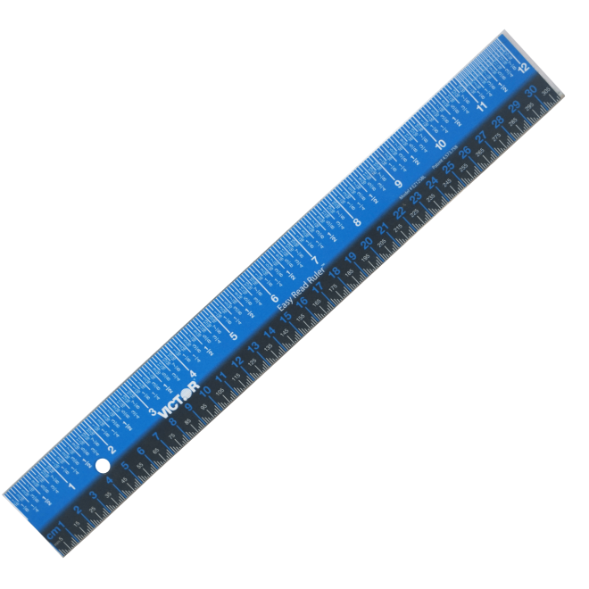Easy Read Ruler, 12", Blue/Black, Stainless Steel