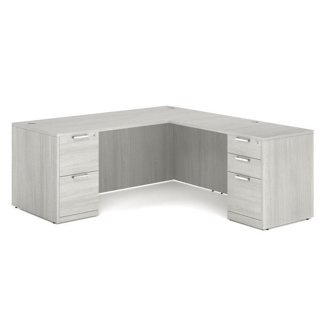 OfficeSource Laminate Double Full Pedestal ''L'' Desk - 71'' x 30'' - Arcadia White