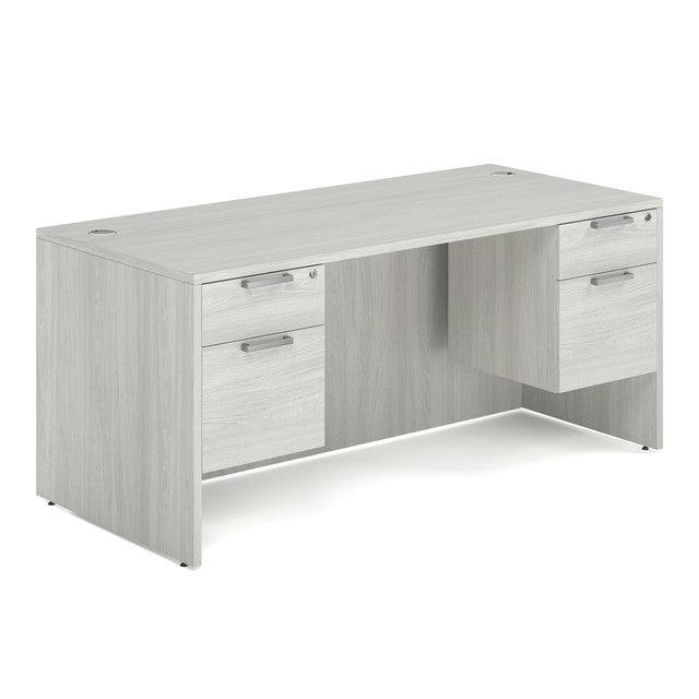 OfficeSource Laminate Double 3/4 Hanging Pedestal Desk - 66" x 30" - Arcadia White