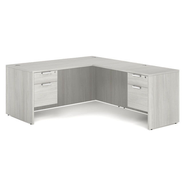 OfficeSource Laminate Double 3/4 Hanging Pedestal ''L'' Desk - 71'' x 36'' - Arcadia White