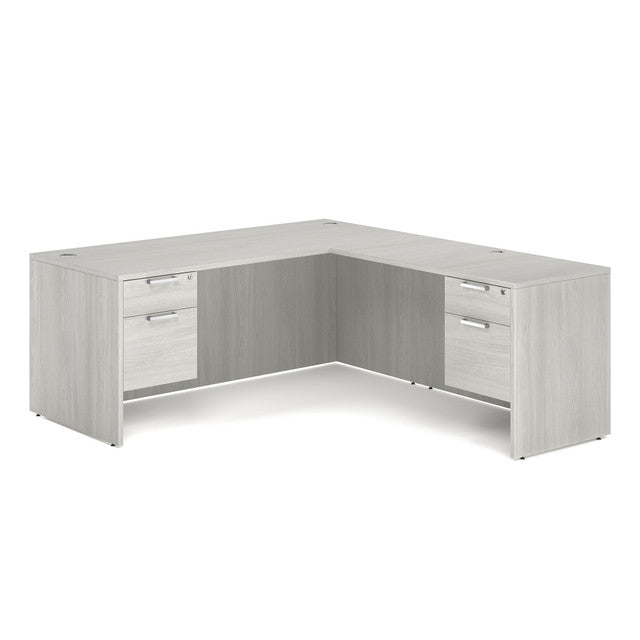 OfficeSource Laminate Double 3/4 Hanging Pedestal ''L'' Desk - 71'' x 30'' - Arcadia White