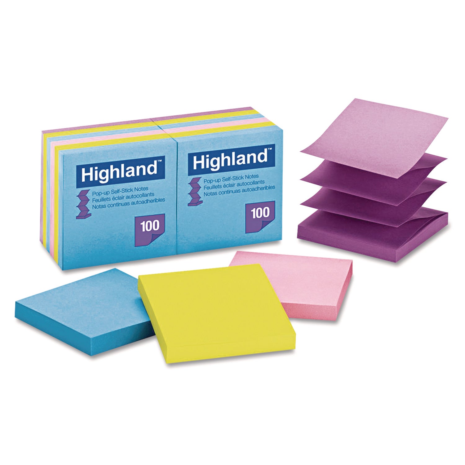 1200 - 3" Flag/Note Width x 3" Flag/Note Length - Square - 100 Sheets per Pad - Unruled - Bright Assorted - Paper - Self-adhesive, Repositionable, Removable, Pop-up - 1 Pack