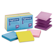 1200 - 3" Flag/Note Width x 3" Flag/Note Length - Square - 100 Sheets per Pad - Unruled - Bright Assorted - Paper - Self-adhesive, Repositionable, Removable, Pop-up - 1 Pack