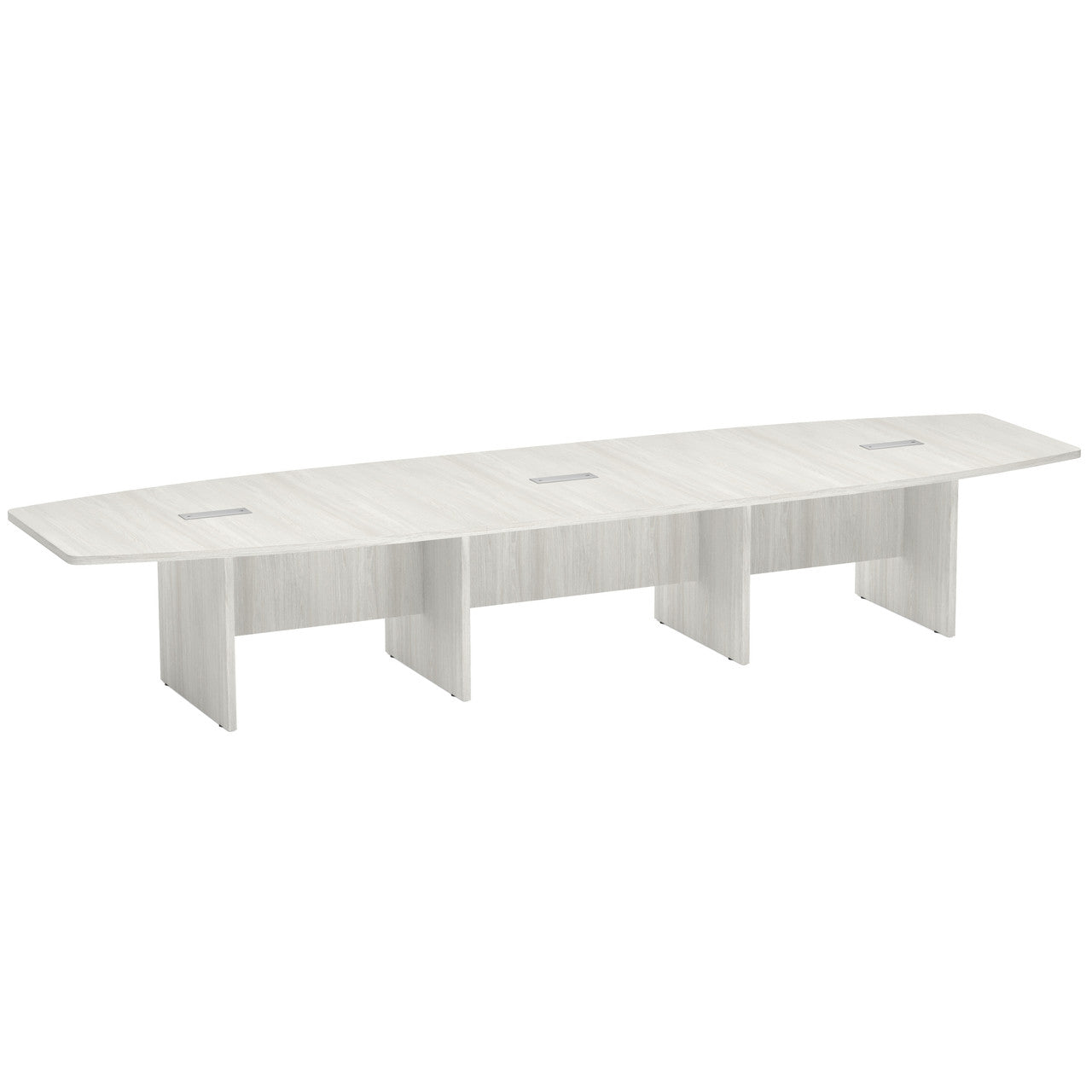 OfficeSource Laminate Expandable Boat Shaped Conference Table with Slab Base - 14' - Arcadia White
