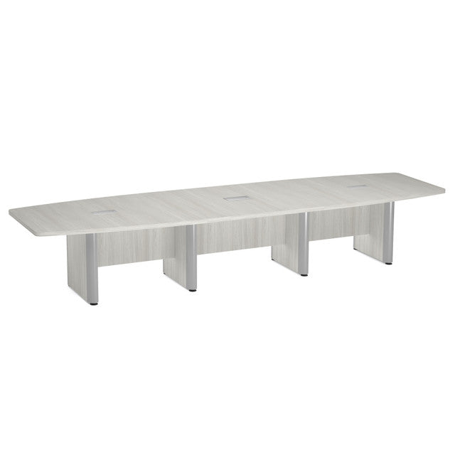 OfficeSource Laminate Expandable Boat Shaped Conference Table with Elliptical Base - 14' - Arcadia White