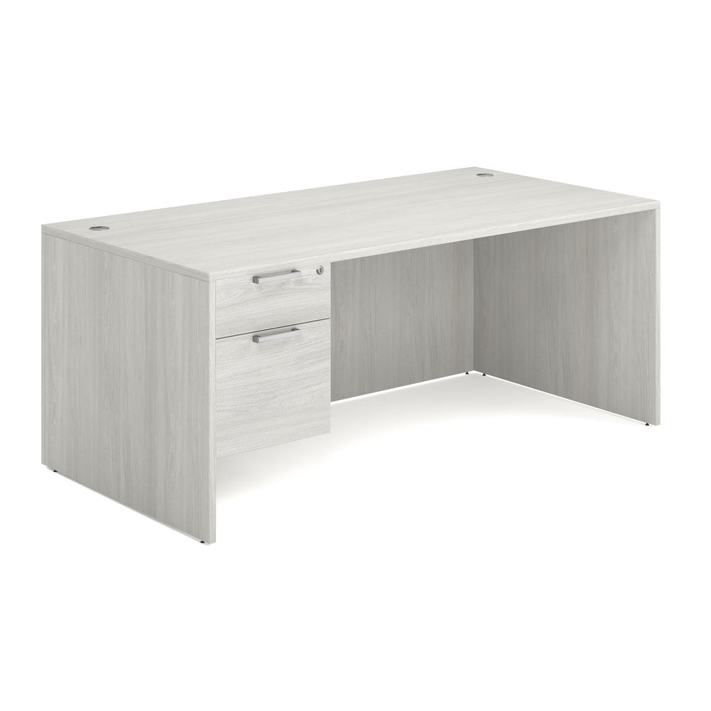 OfficeSource OS Laminate Collection Single 3/4 Pedestal Desk - 71" x 36" - Arcadia White