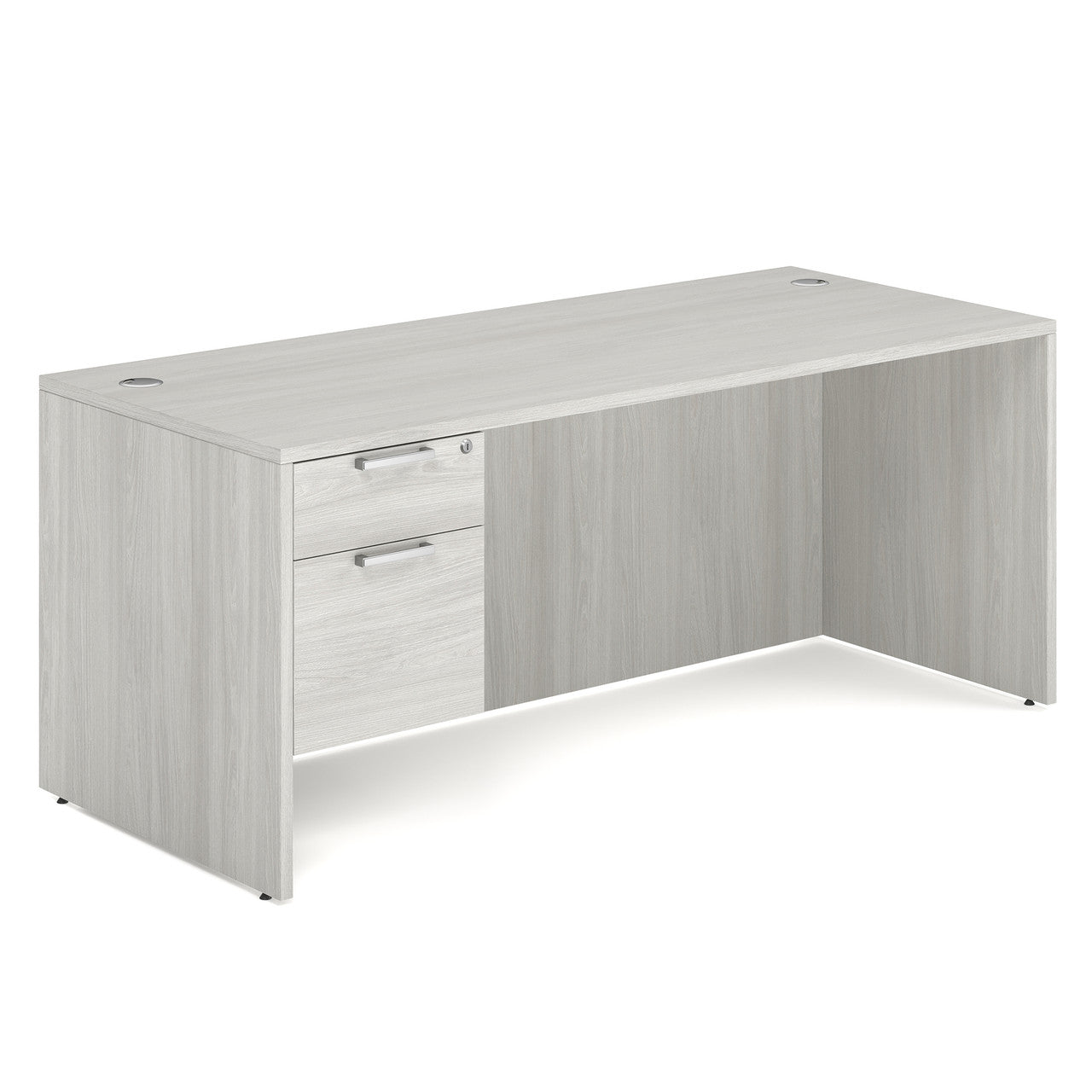 OfficeSource OS Laminate Collection Single 3/4 Pedestal Desk - 71" x 30" - Arcadia White
