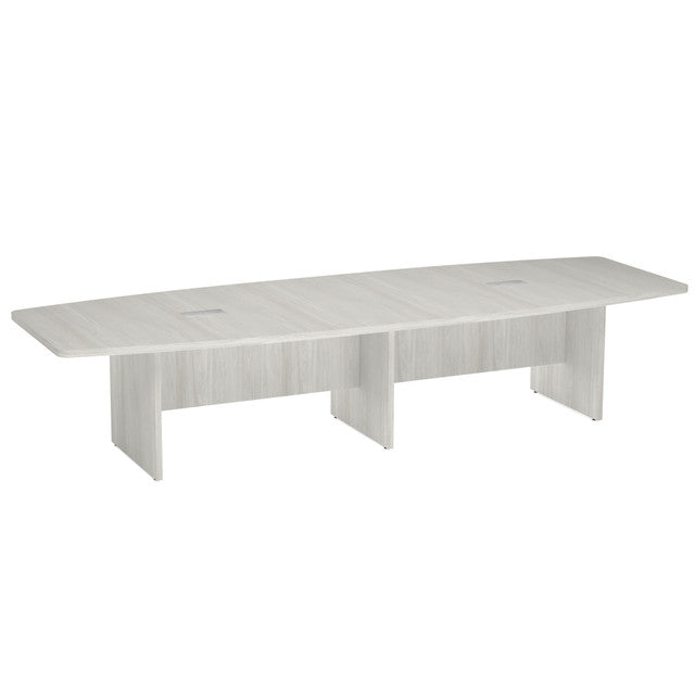 OfficeSource  Boat Shaped Conference Table with Slab Base - 145" - Arcadia White