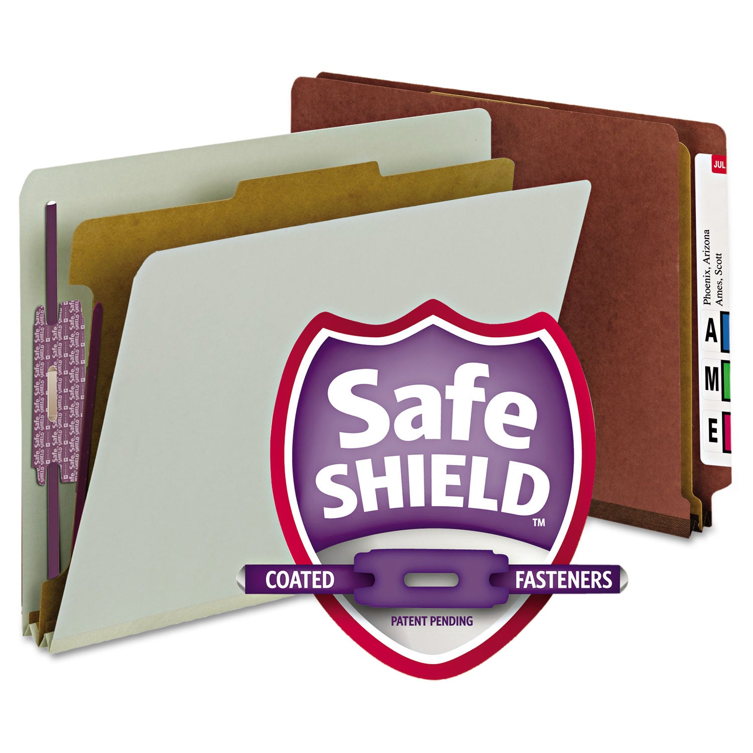 Smead End Tab Pressboard Classification Folders, Letter Size, 2" Expansion, 1 Divider, 2 Fasteners, Red, 100% Recycled, 10/Box