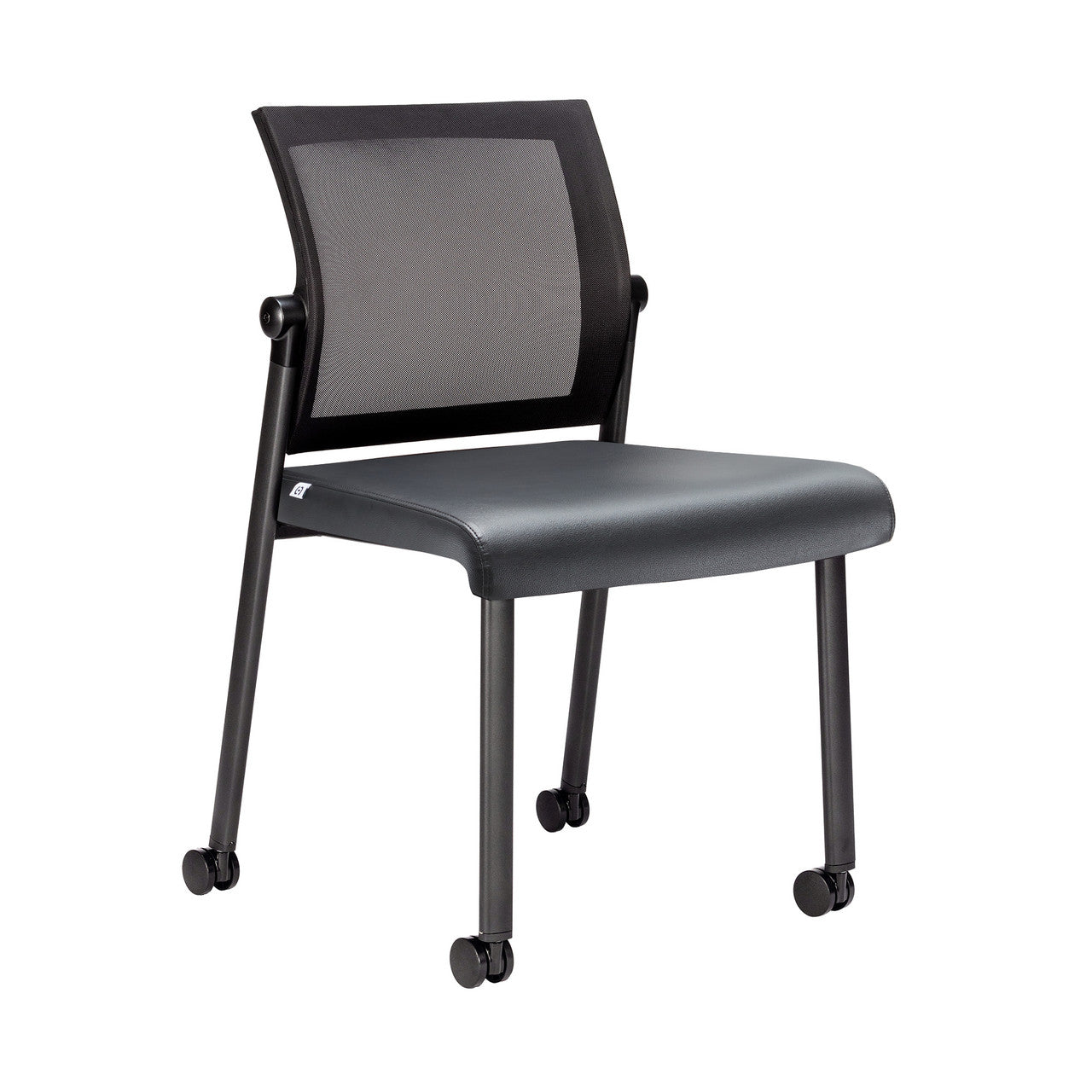 OfficeSource Oslo Mesh Back Armless Stacking Guest Chair with Black Frame - Black PU Leather