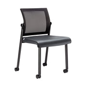 OfficeSource Oslo Mesh Back Armless Stacking Guest Chair with Black Frame - Black PU Leather