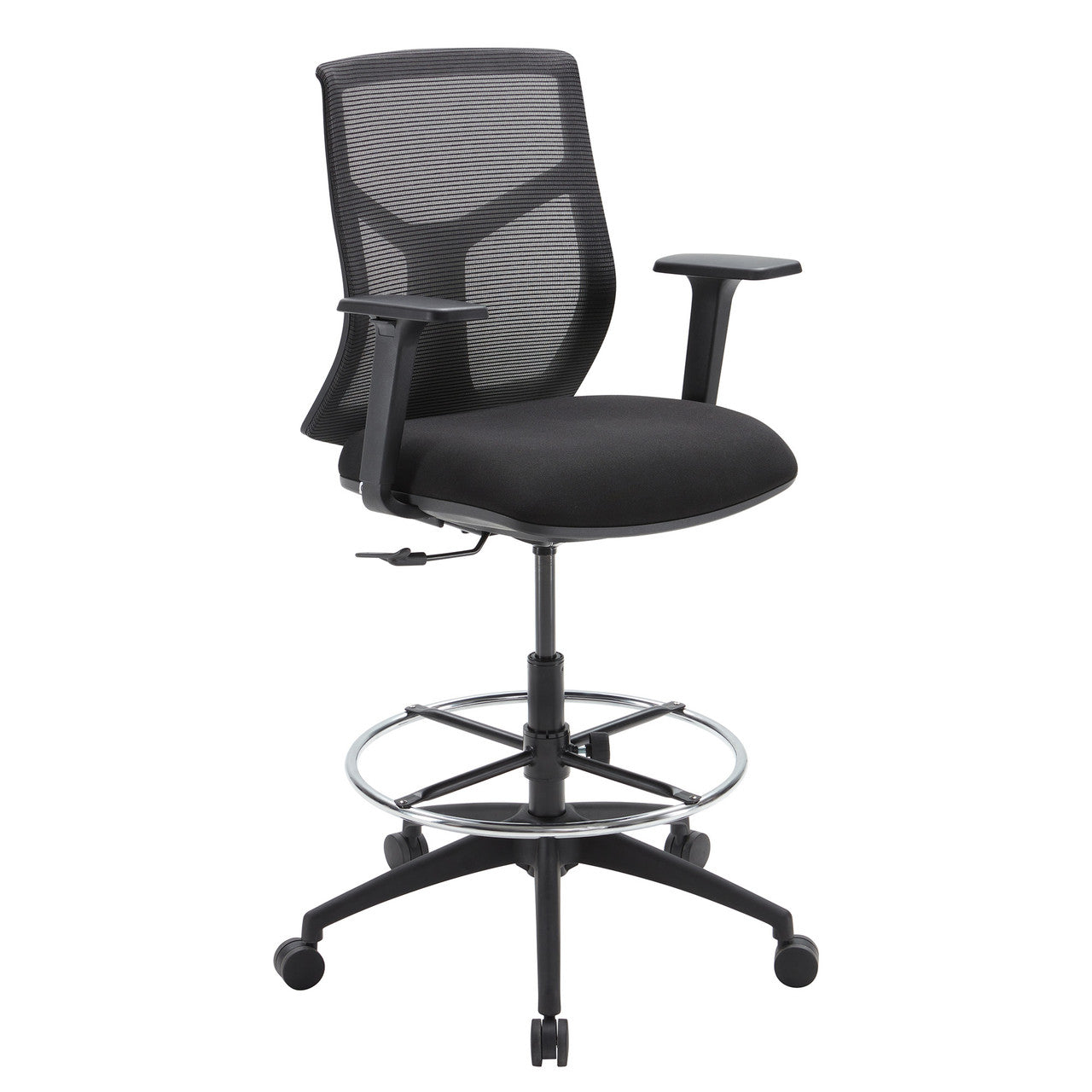 OfficeSource Starlight Mid Back Stool with Black Frame - Black Fabric