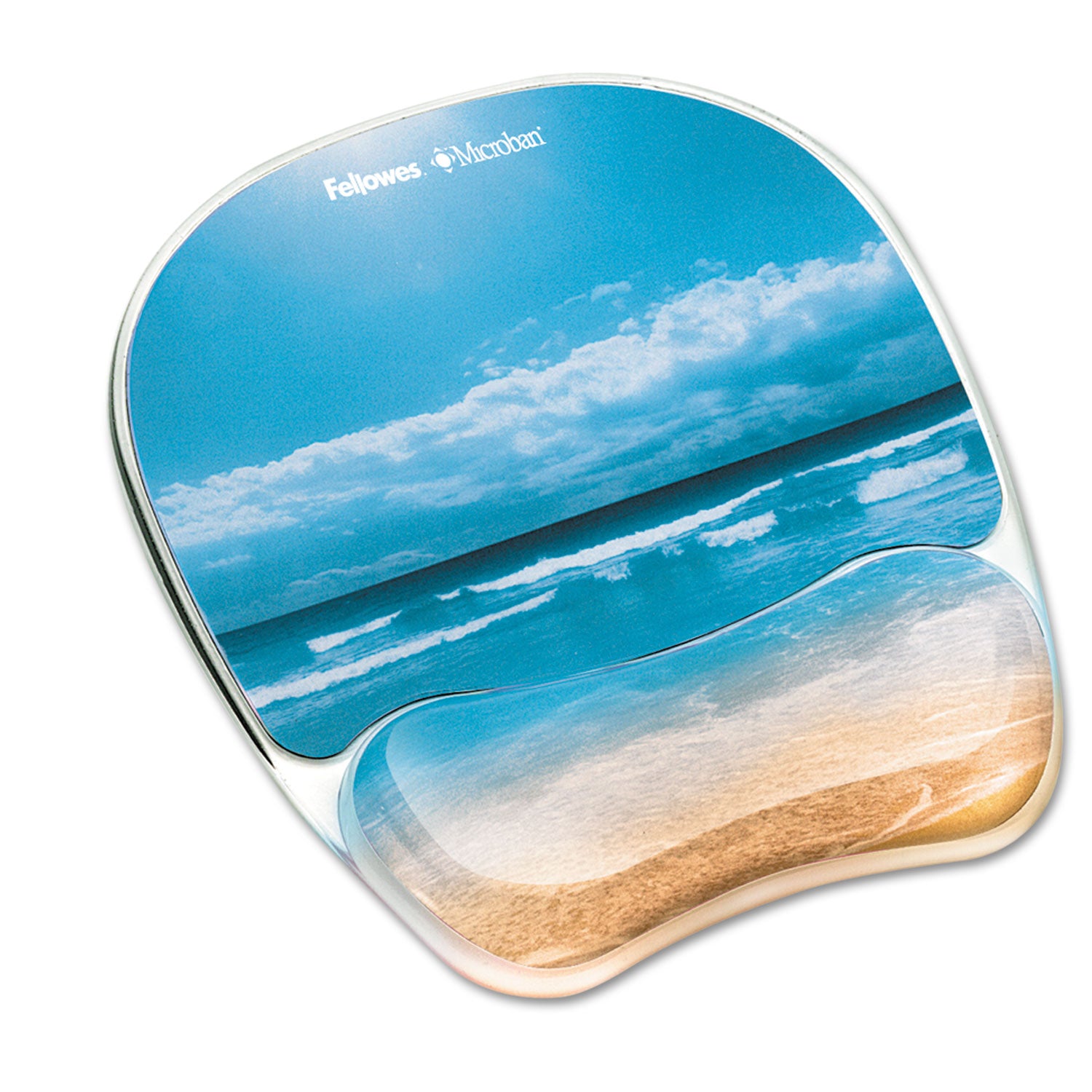 Fellowes Photo Gel Mouse Pad and Wrist Rest with Microban - Sandy Beach - 9.25" Height x 7.88" Width x 0.88" Depth - Multicolor - Rubber, Gel - Stain Resistant, Skid Proof - 1 Each
