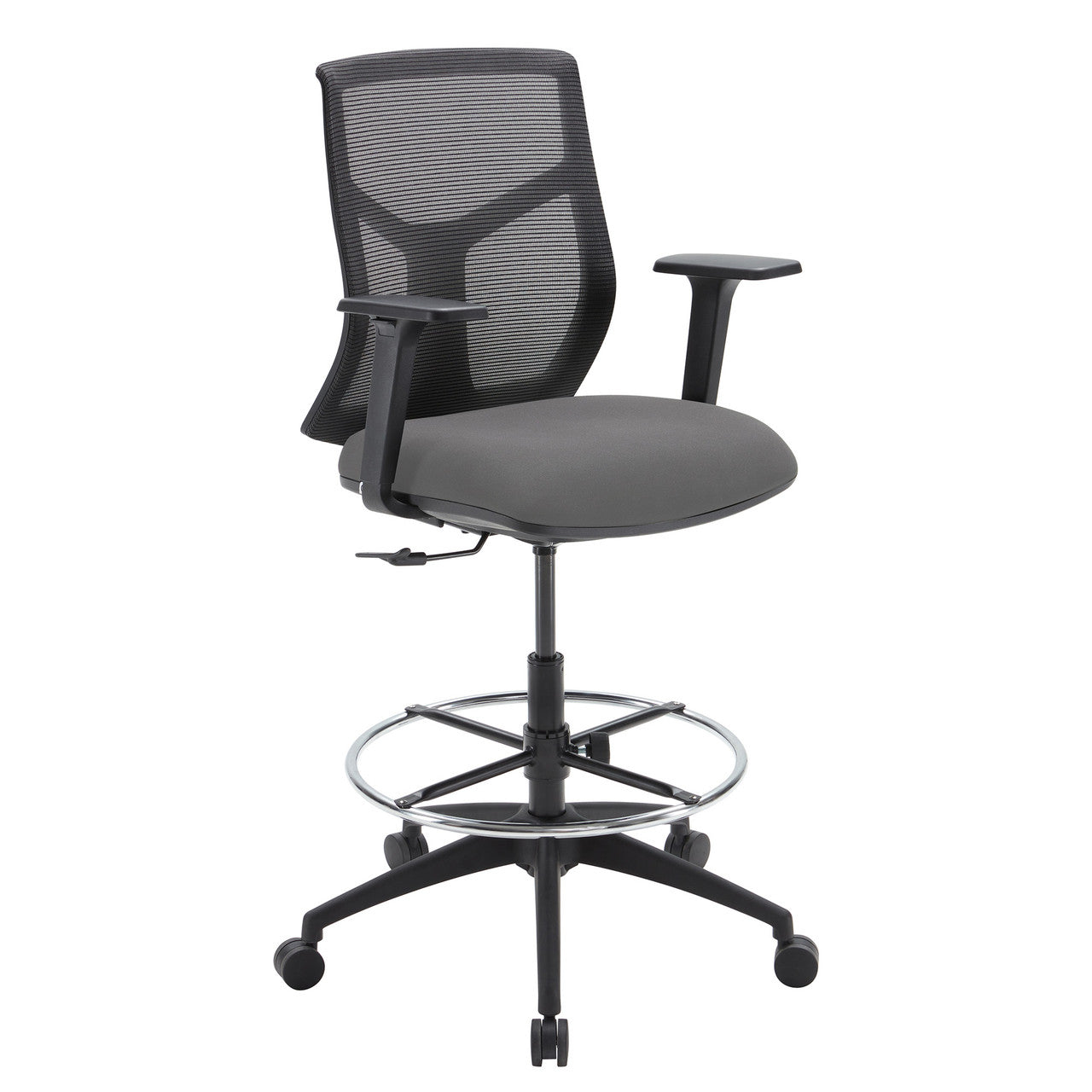 OfficeSource Starlight Mid Back Stool with Black Frame - Light Gray Fabric