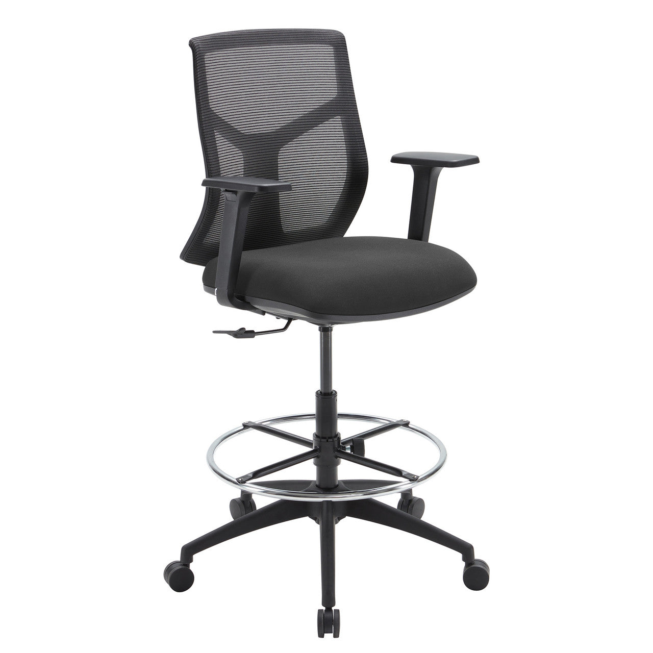 OfficeSource Starlight Mid Back Stool with Black Frame - Charcoal Fabric