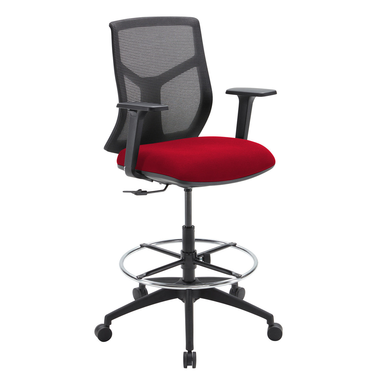 OfficeSource Starlight Mid Back Stool with Black Frame - Red Fabric