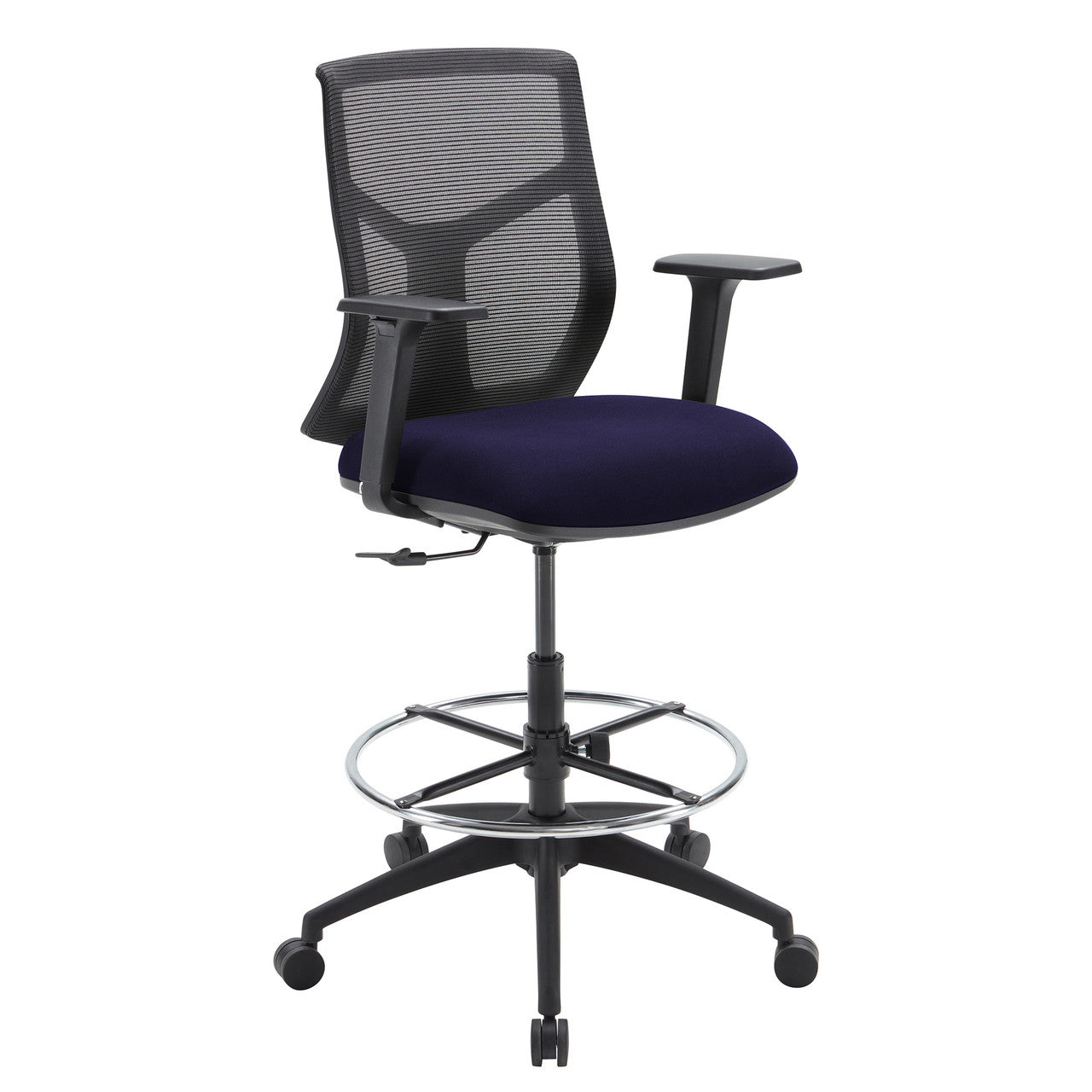 OfficeSource Starlight Mid Back Stool with Black Frame - Navy Fabric