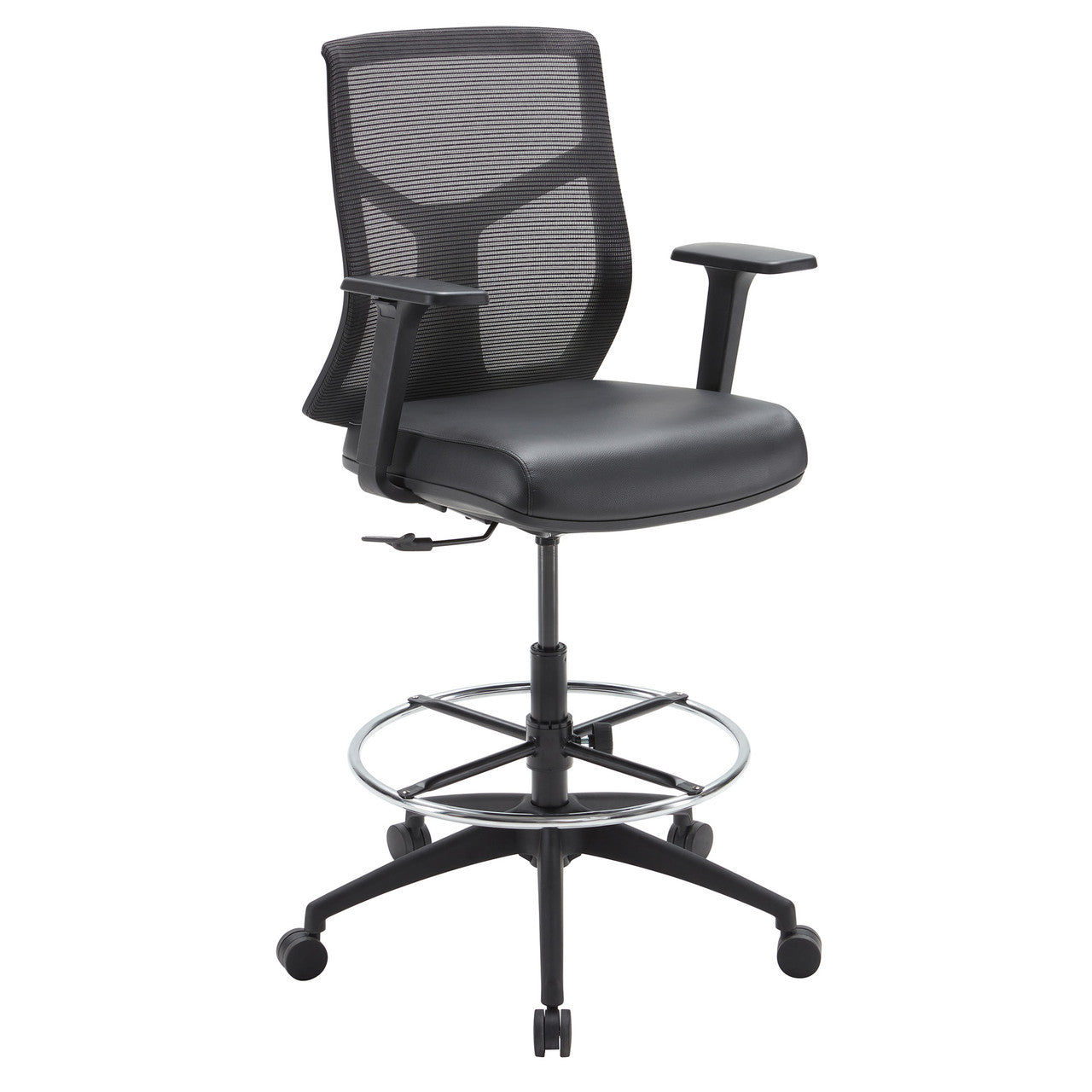 OfficeSource Starlight Mid Back Stool with Black Frame - Black Leather