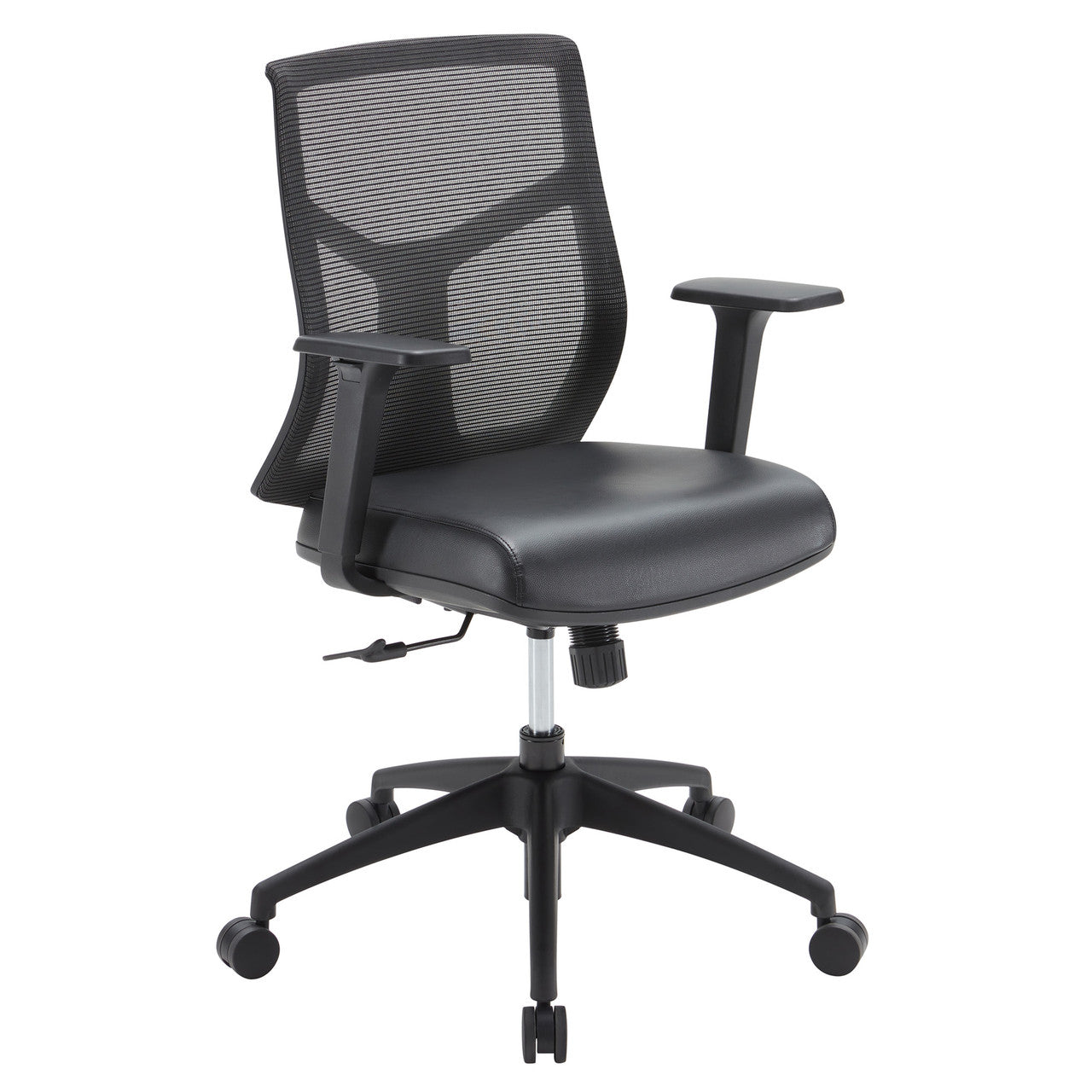 OfficeSource Starlight Mid Back Luxe Task Chair with Black Frame and Seat Slider - Black PU Leather