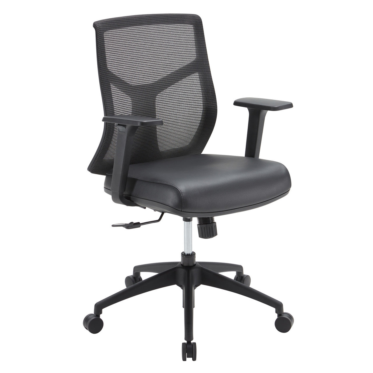 OfficeSource Starlight Mid Back Basic Task Chair with Black Frame - Black Leather