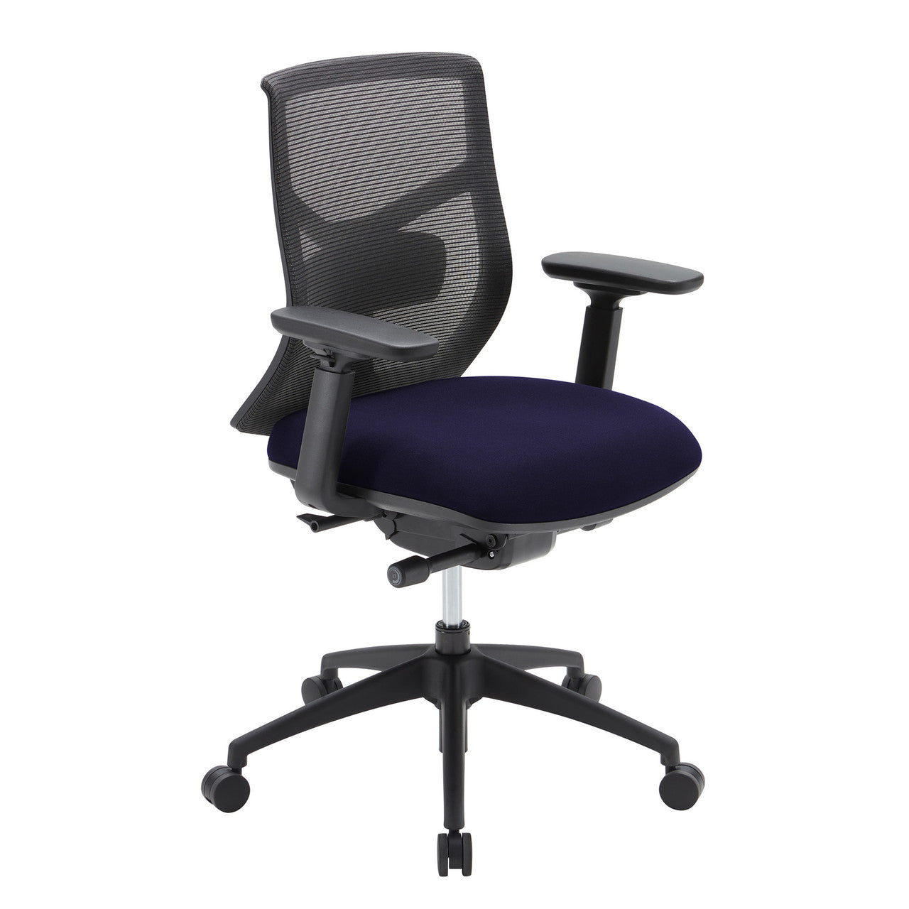 OfficeSource Starlight Mid Back Luxe Task Chair with Black Frame and Seat Slider - Navy Blue Fabric