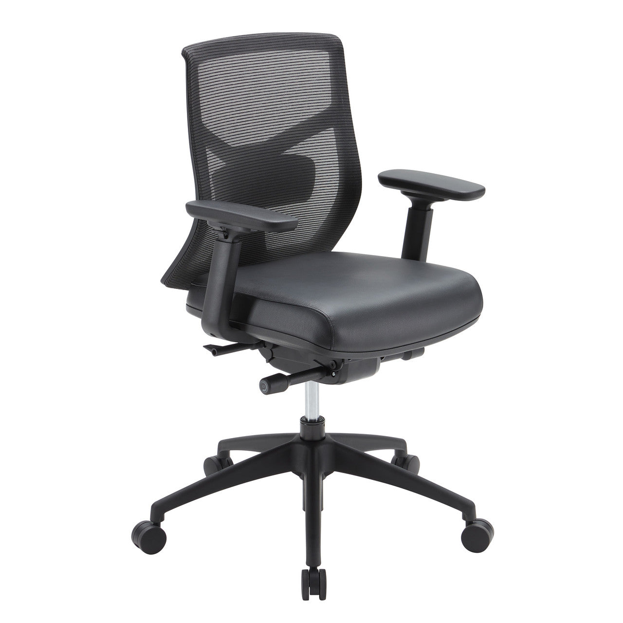 OfficeSource Starlight Mid Back Luxe Task Chair with Black Frame and Seat Slider - Black Leather
