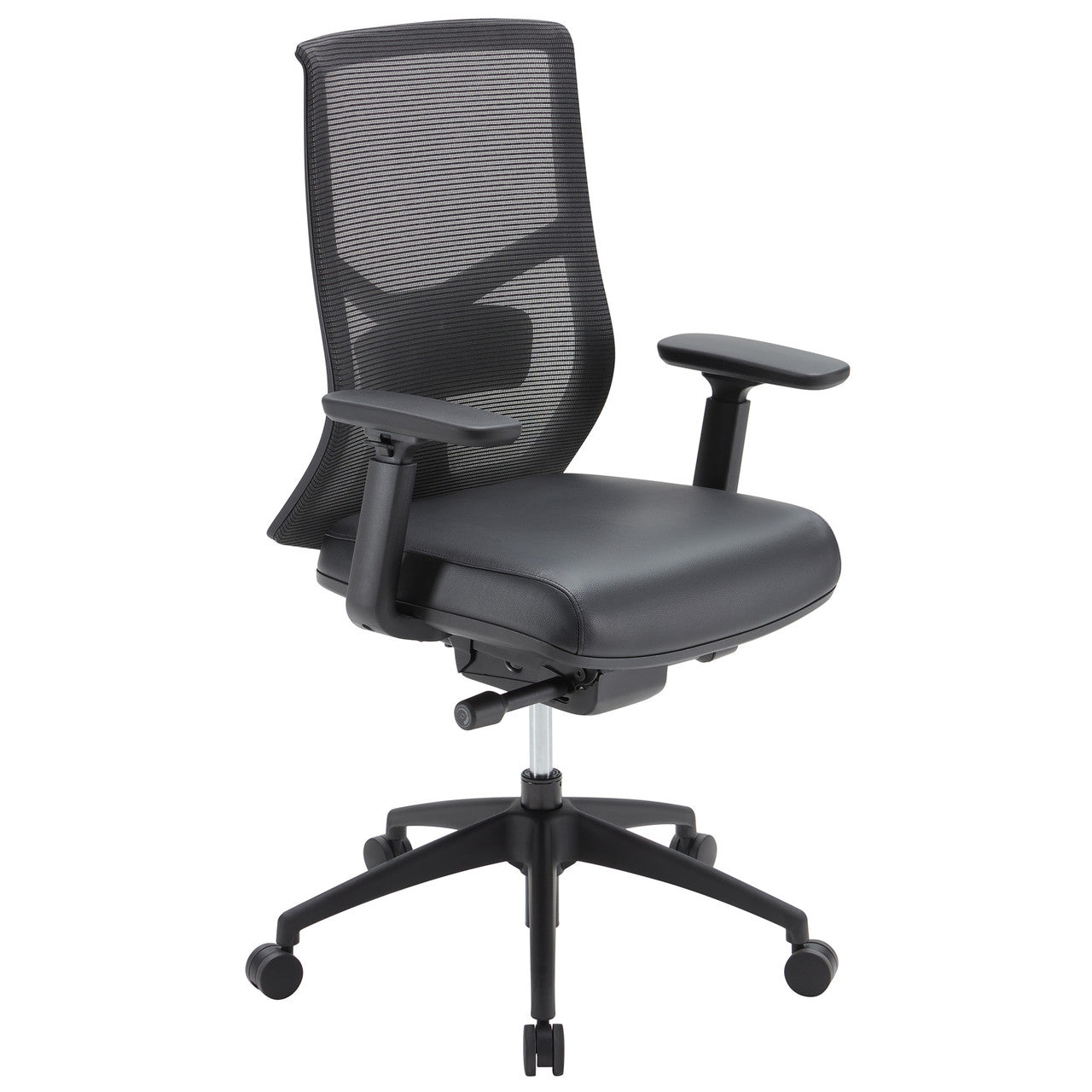 OfficeSource Starlight High Back Max Task Chair with Black Frame and Seat Slider - Black Leather