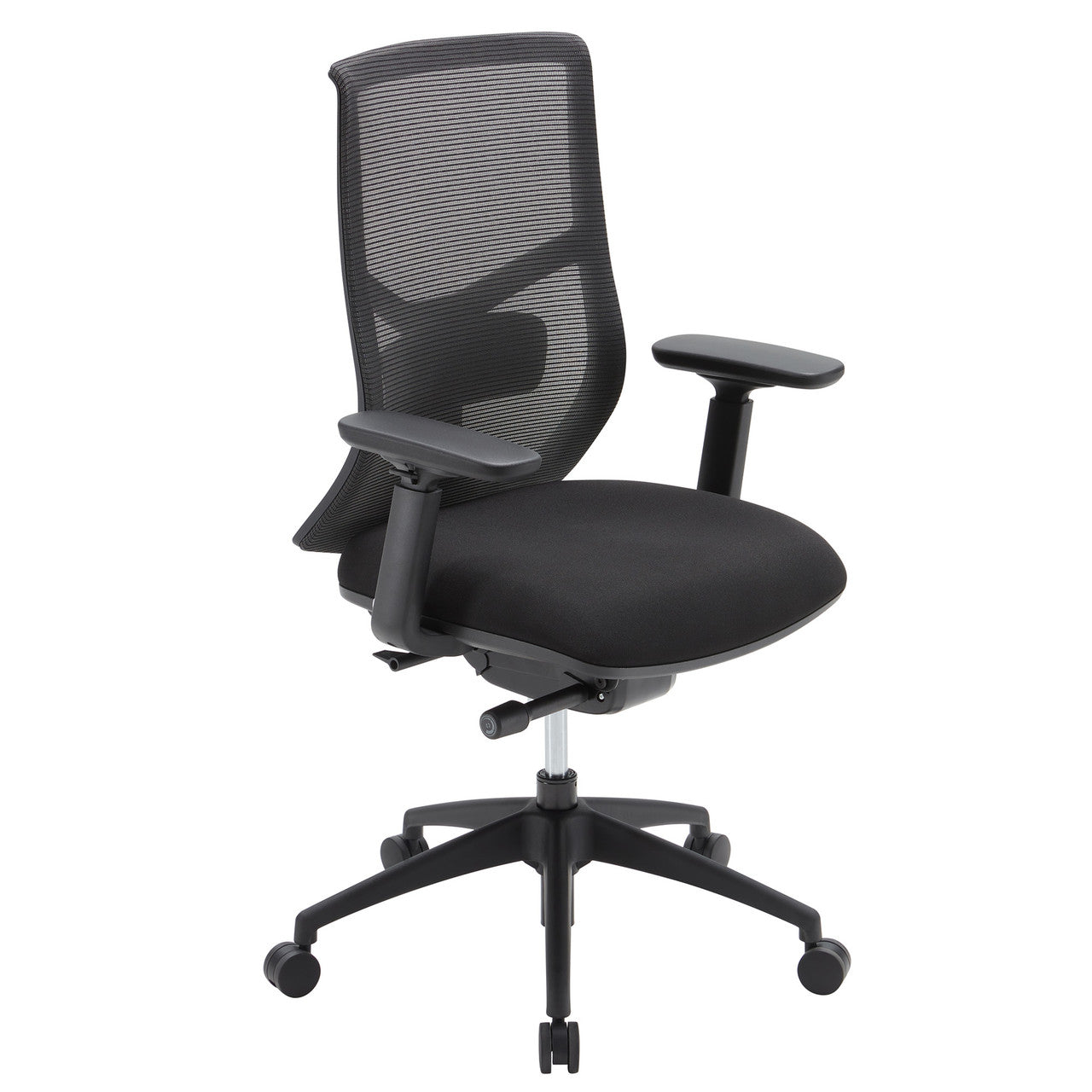 OfficeSource Starlight High Back Luxe Task Chair with Black Frame and Seat Slider - Black Fabric