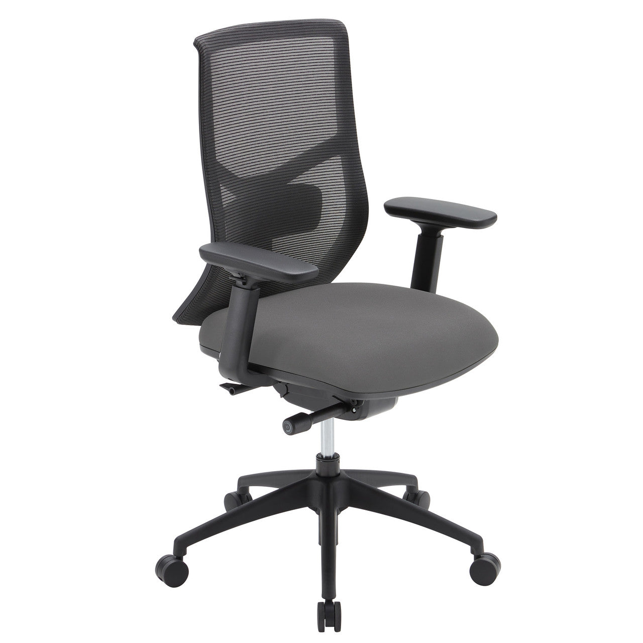 OfficeSource Starlight High Back Luxe Task Chair with Black Frame and Seat Slider - Light Gray Fabric