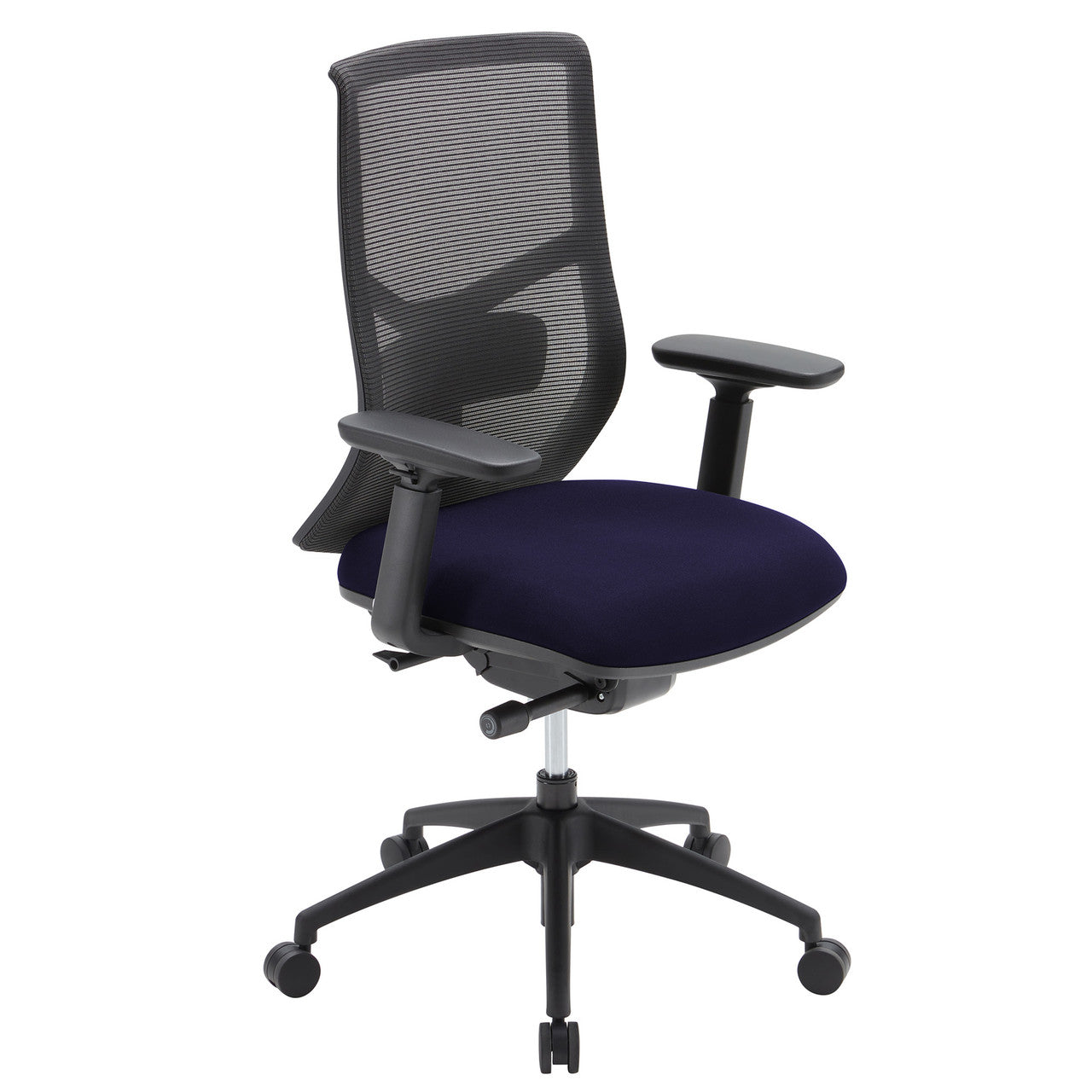 OfficeSource Starlight High Back Luxe Task Chair with Black Frame and Seat Slider - Navy Blue Fabric
