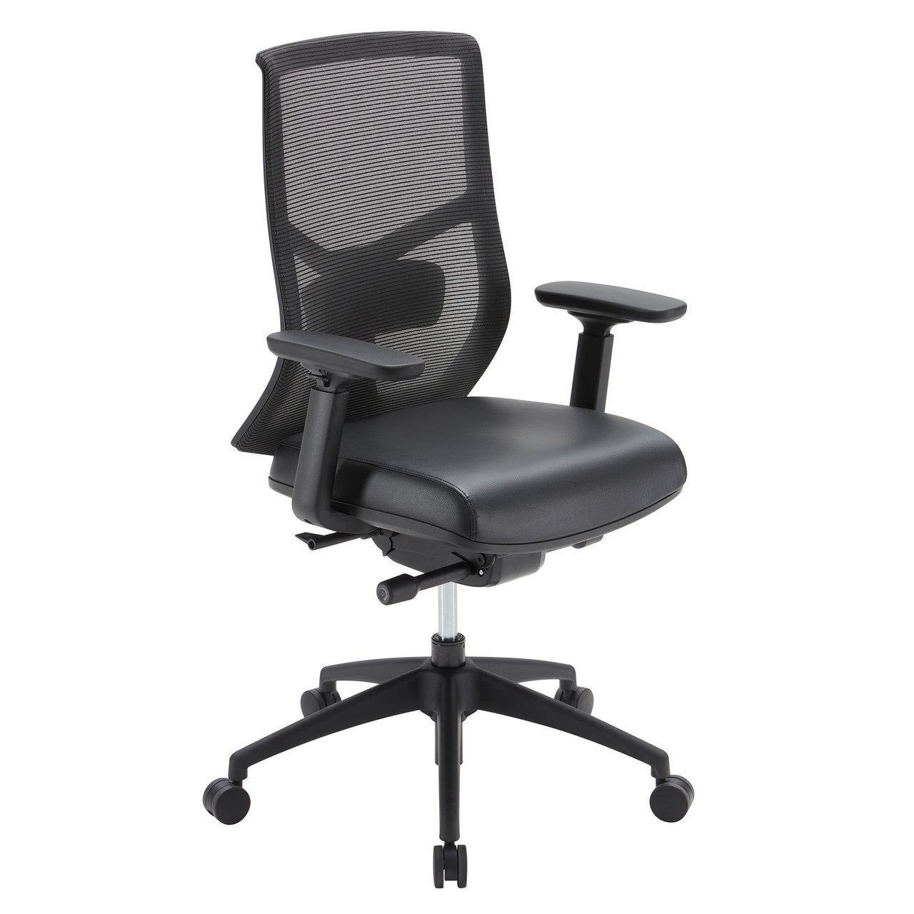 OfficeSource Starlight High Back Luxe Task Chair with Black Frame and Seat Slider - Black PU Leather