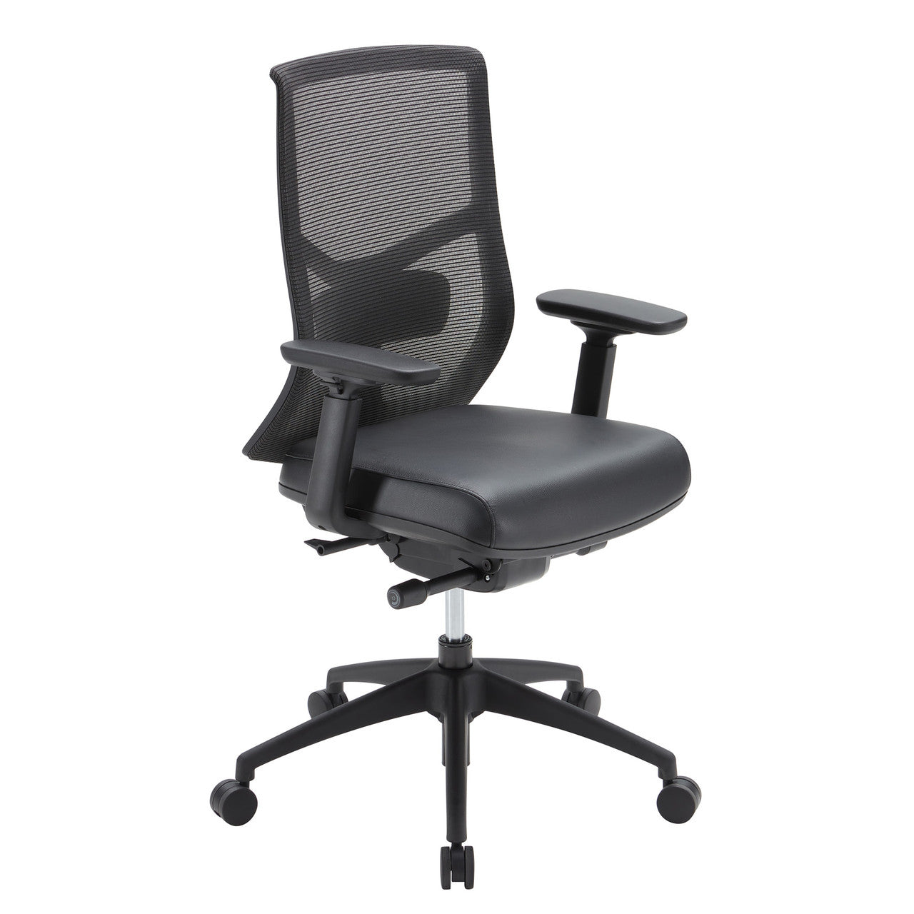 OfficeSource Starlight High Back Luxe Task Chair with Black Frame and Seat Slider - Black Leather