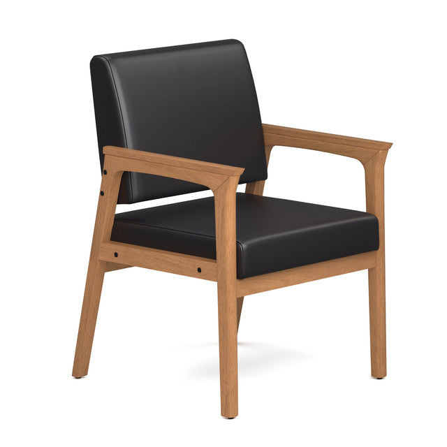 OfficeSource Aiden Single Seat with Full Arm - Natural Frame - Black PU Leather