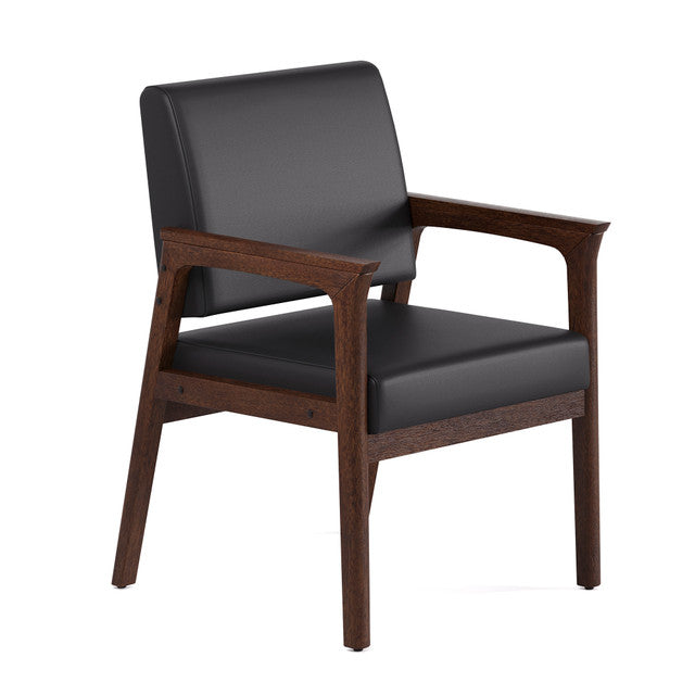 OfficeSource Aiden Single Seat with Full Arm - Mocha Frame - Black PU Leather