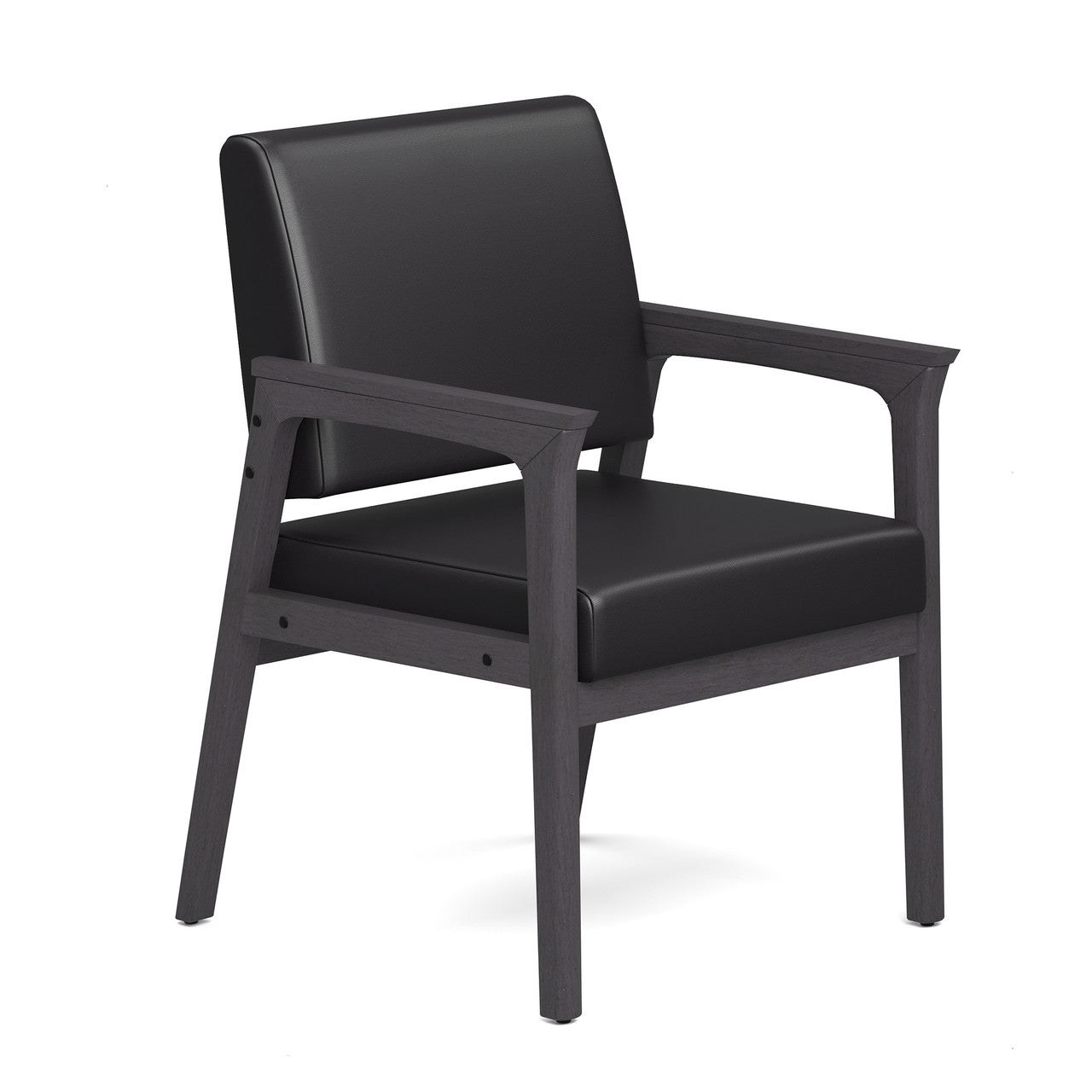 OfficeSource Aiden Single Seat with Full Arm - Coastal Gray Frame - Black PU Leather