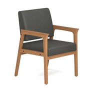 OfficeSource Aiden Single Seat with Full Arm - Natural Frame - Smoke PU Leather