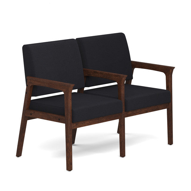 OfficeSource Aiden 2-Seater with Full Arm - Mocha Frame - Black Fabric
