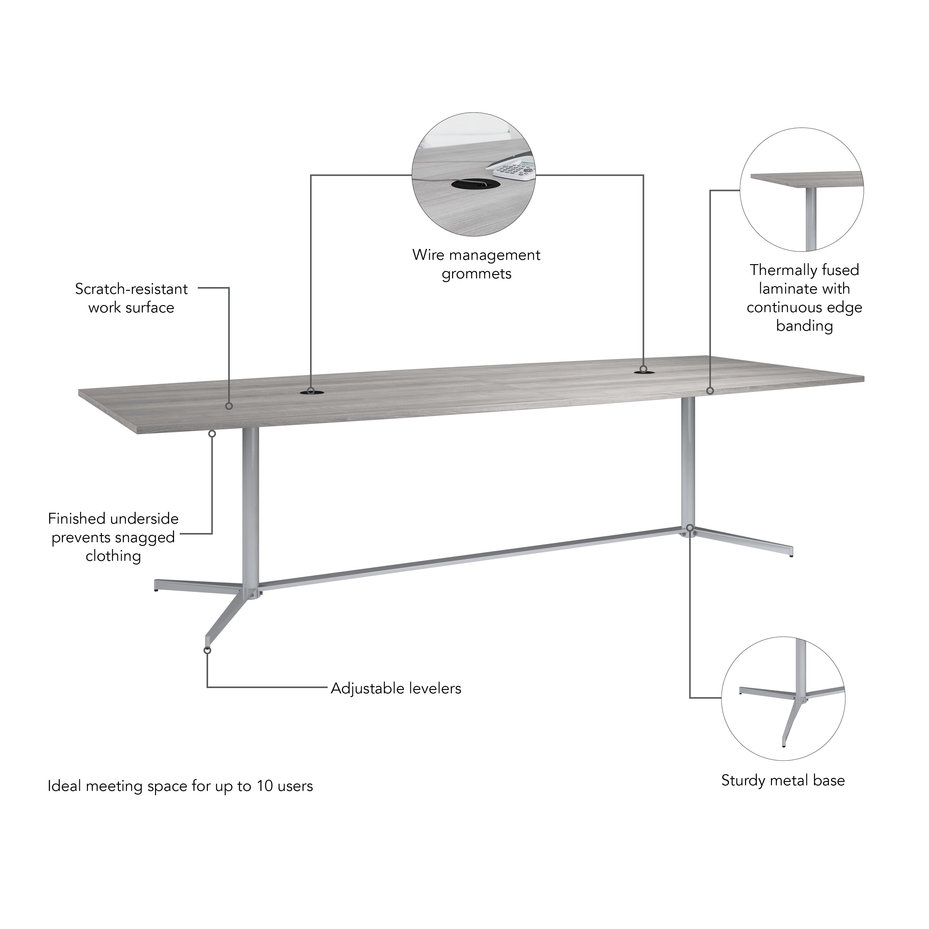 Bush Business Furniture 120-inch Office Conference Table with Metal Base in Platinum Gray - 119.21" Width x 47.52" Depth x 28.65" Height