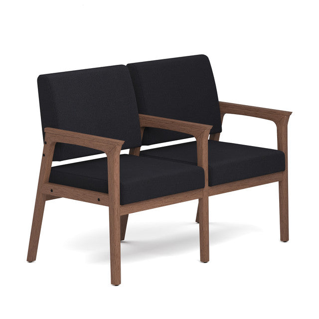 OfficeSource Aiden 2-Seater with Full Arm - Modern Walnut Frame - Black Fabric