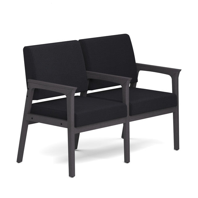 OfficeSource Aiden 2-Seater with Full Arm - Coastal Gray Frame - Black Fabric