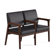 OfficeSource Aiden 2-Seater with Full Arm - Mocha Frame - Black PU Leather