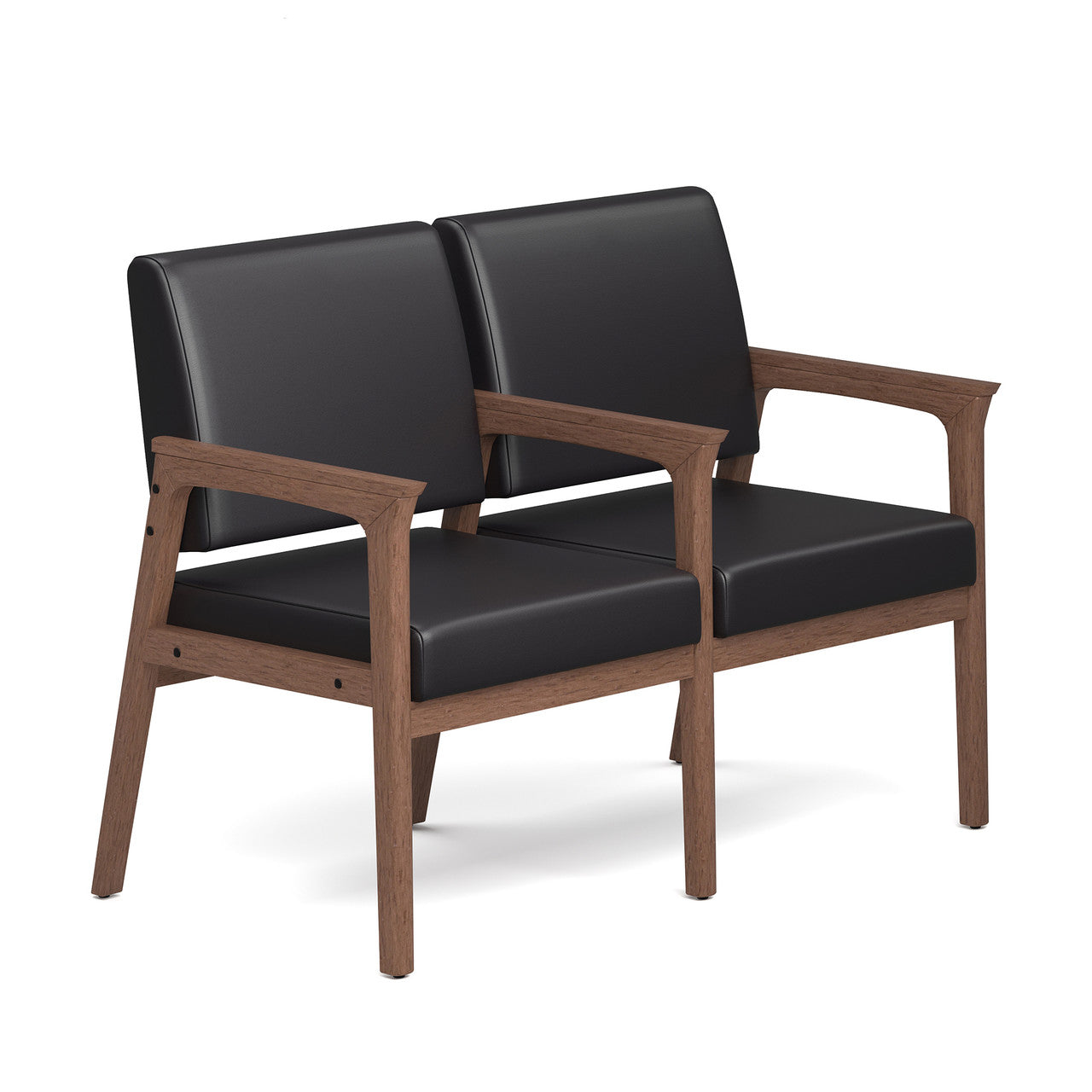 OfficeSource Aiden 2-Seater with Full Arm - Modern Walnut Frame - Black PU Leather
