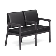 OfficeSource Aiden 2-Seater with Full Arm - Coastal Gray Frame - Black PU Leather