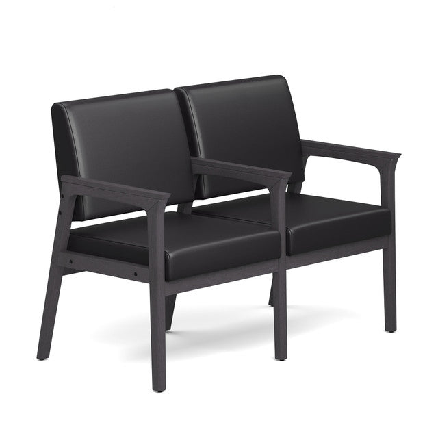 OfficeSource Aiden 2-Seater with Full Arm - Coastal Gray Frame - Black PU Leather