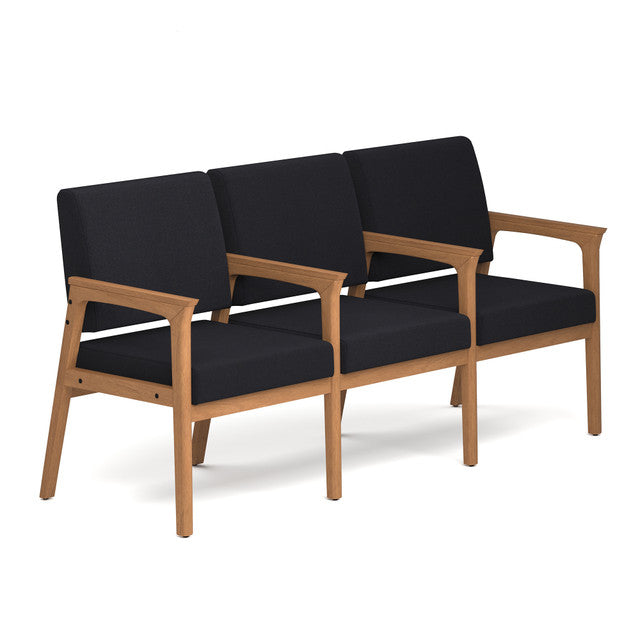 OfficeSource Aiden 3-Seater with Full Arm - Natural Frame - Black Fabric
